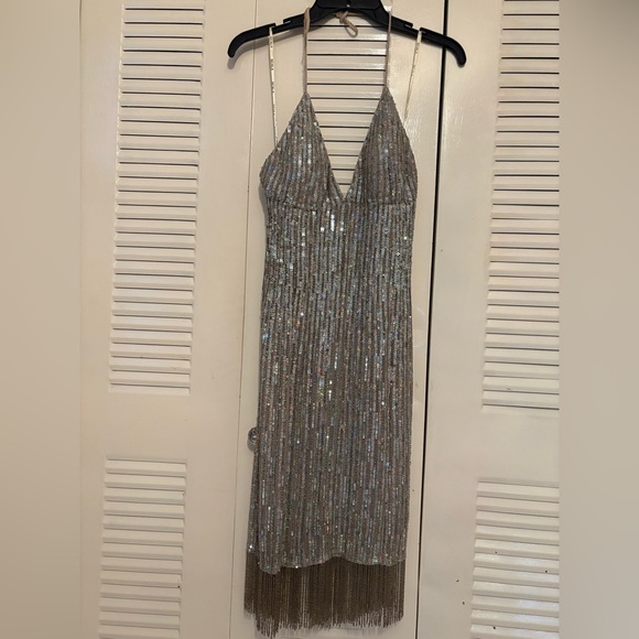 Scala Dresses & Skirts - SCALA Y2K Silver Sequin halter Dress